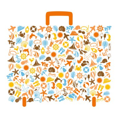 Travel bag consisting of summer icons clipart