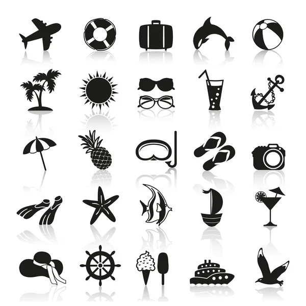 Iconos de verano en blanco y negro — Vector de stock