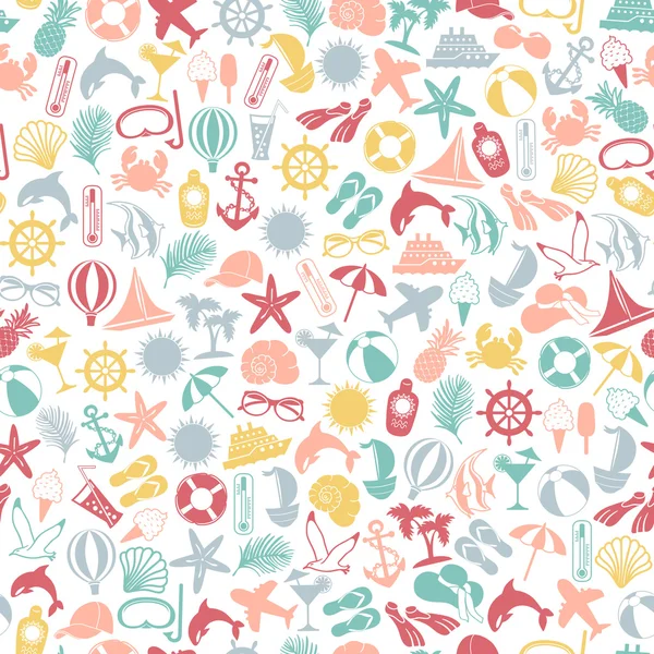 Seamless pattern summer travel icons — Stock Vector