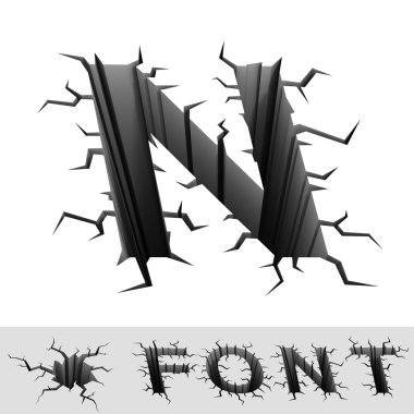 Cracked font letter N clipart