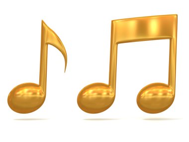 beyaz zemin üzerine altın müzik notu 3d simgeleri