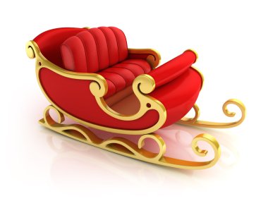 Noel Noel Baba atlı kızak - izole kırmızı ve altın kızak