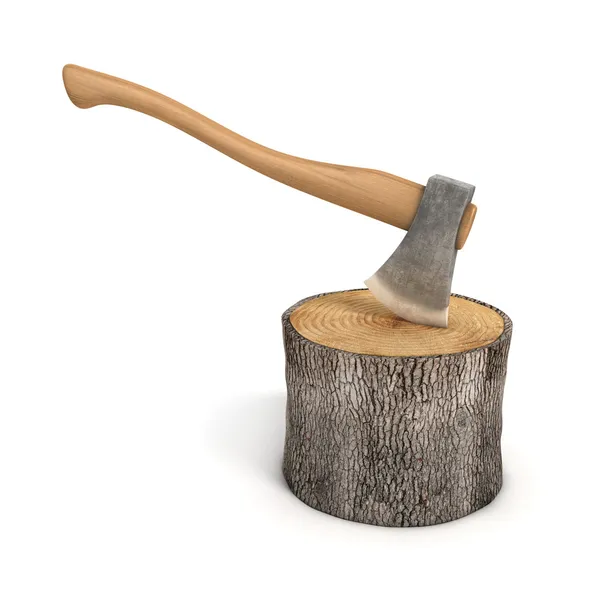 Axe in a wooden stump - log isolated — Stock Photo, Image