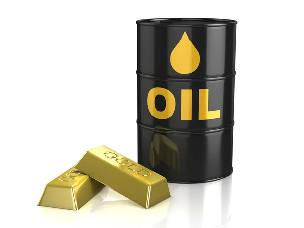 Oil tank and gold bars — Stock Photo, Image