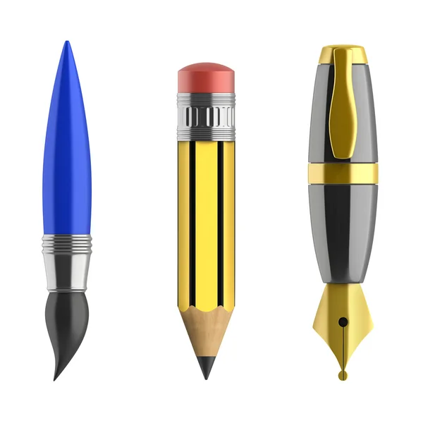 Pen potlood penseel 3D-pictogrammen — Stockfoto