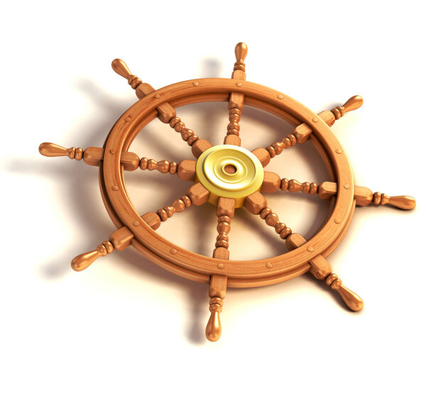 3d ship wheel isolated on white background
