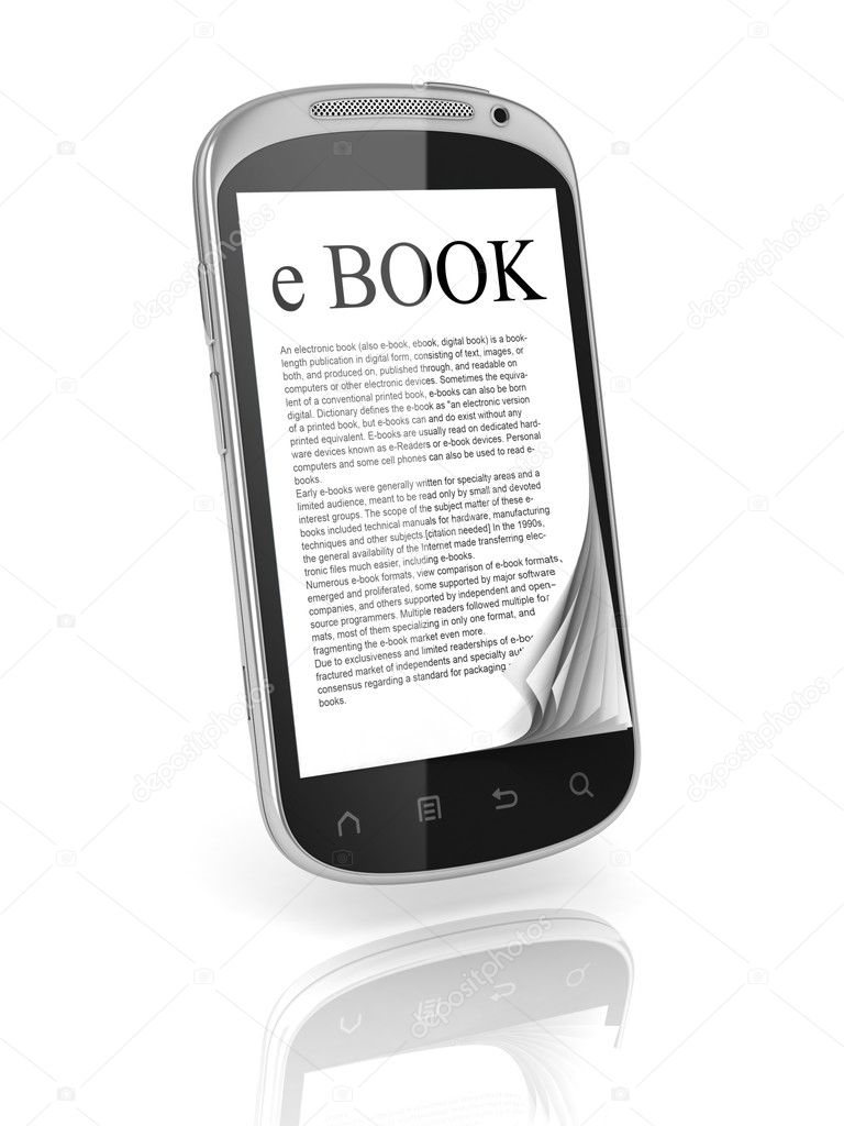 E-book 3d concept - book instead of display on the touch screen phone