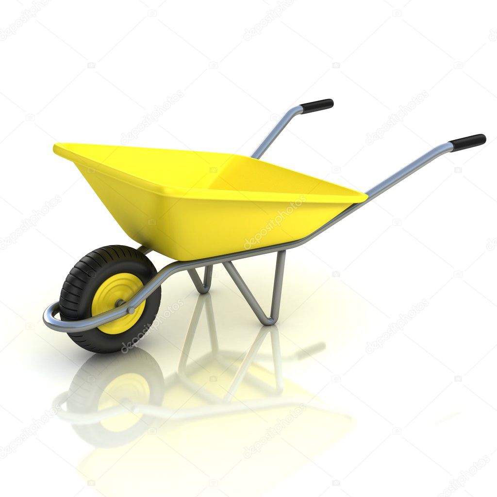 3d wheel barrow isolated on the white background
