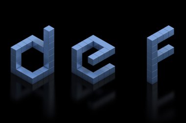 3d Cubical font d e f harfleri