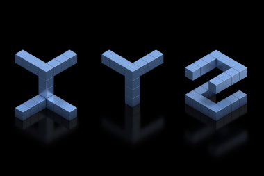 kübik 3d yazı harfleri x y z