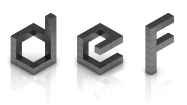 3d Cubical font d e f harfleri