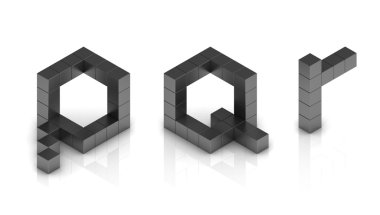 3d Cubical font p q r harfleri