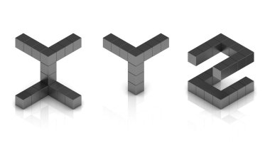 kübik 3d yazı harfleri x y z