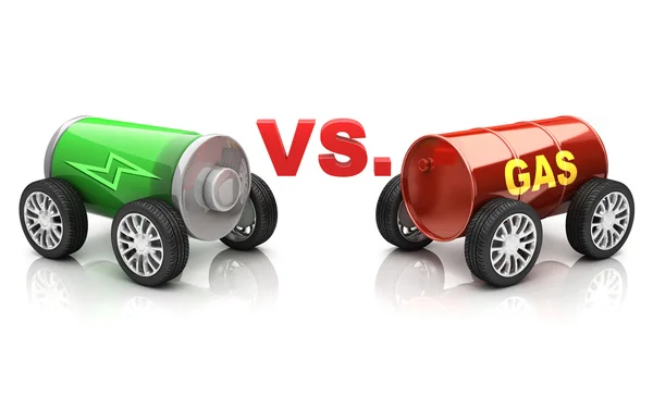 Elektrische auto vs gas auto — Stockfoto