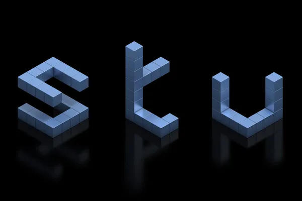 Кубический 3d шрифт буквы s t u — стоковое фото
