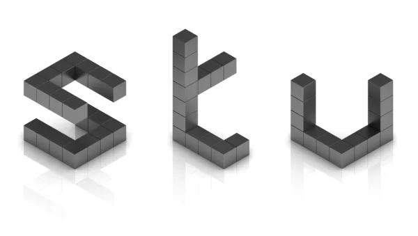 Cubical 3d letras fonte s t u — Fotografia de Stock