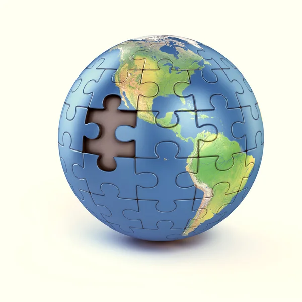Puzzle earth with missing piece — Stock Photo, Image