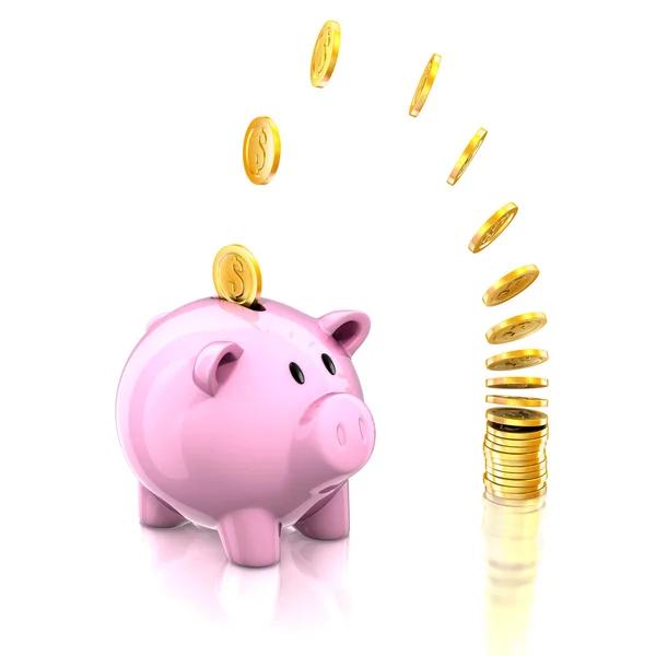 Banco Piggy com moeda de ouro — Fotografia de Stock