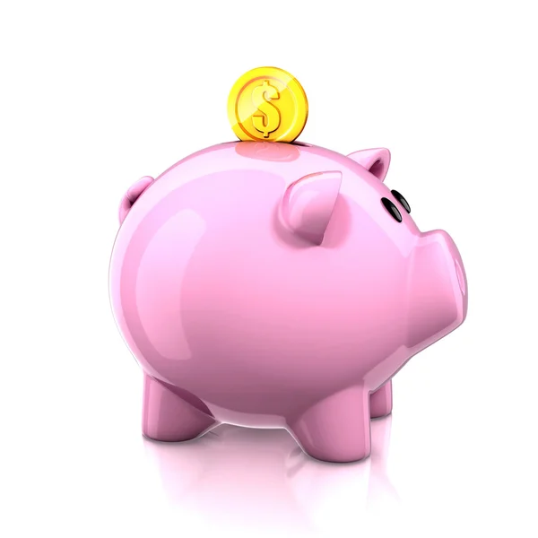 Piggy bank with golden coin — Stock Photo, Image