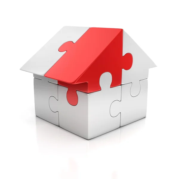 Quebra-cabeça casa uma peça vermelha — Fotografia de Stock