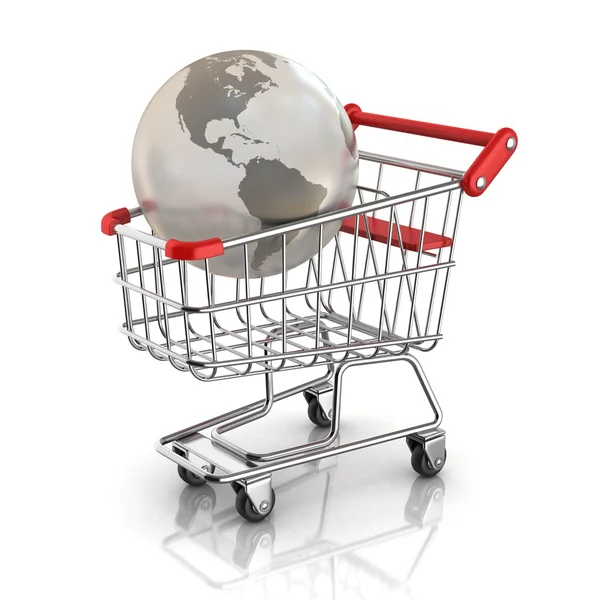 Concepto de mercado global - mundo dentro del carrito de compras — Foto de Stock