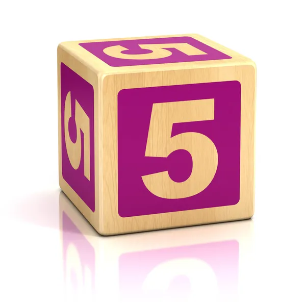 Number five 5 wooden blocks font — Stock Photo, Image