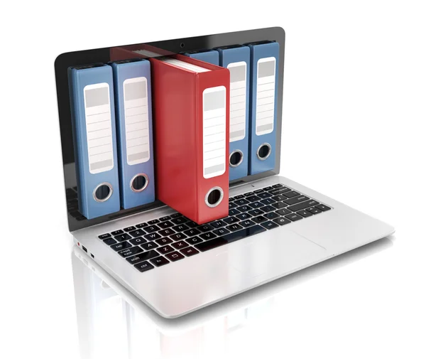 File nel database - laptop con raccoglitori ad anello — Foto Stock