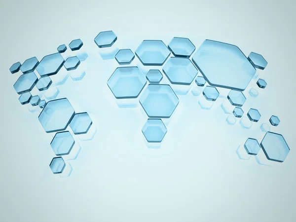 Abstract simplified world map made of hexagons — Stock Photo, Image