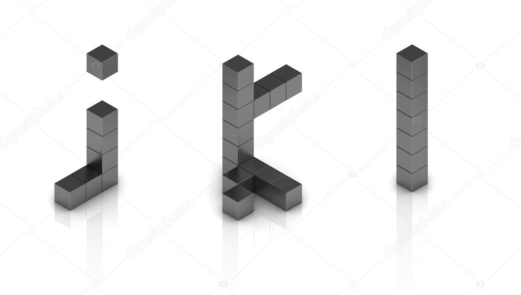 Cubical 3d font letters j k l