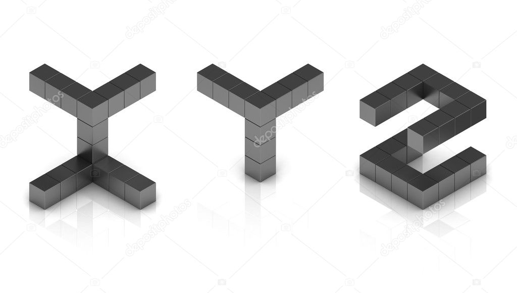 Cubical 3d font letters x y z