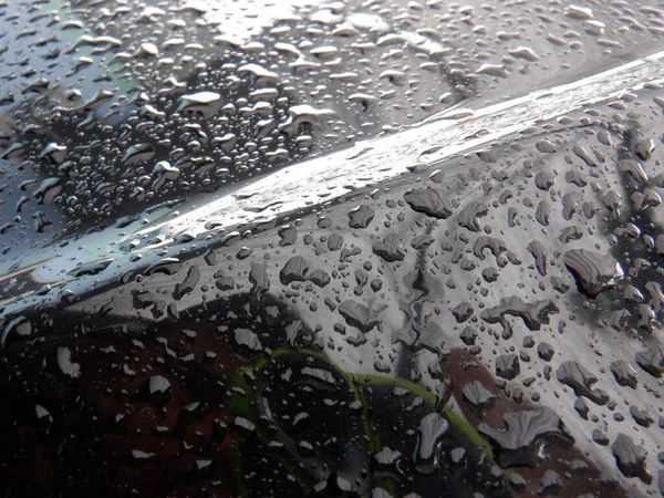 Gotas Água Carro Após Chuva — Fotografia de Stock