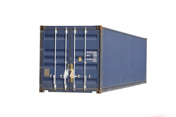 Blauwe Container Snijd Witte Rug — Stockfoto