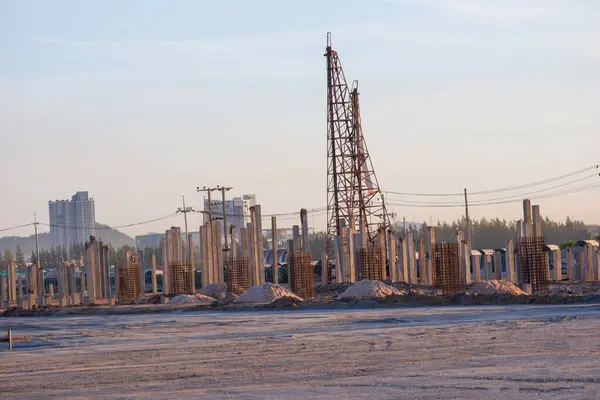 Piling for deep foundations Tower crane on the construction site Crane build tall buildings construction