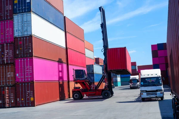 Toplifter Handles Cargo Containers Import Export Zone — Stock Photo, Image