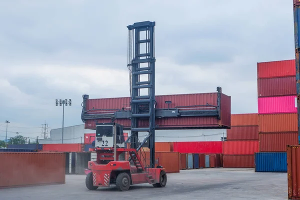 Container handlers In the harbor with storage cabinet background, industrial ideas Import and export