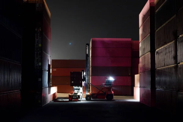 Работа Гавани Ночью Работа Импорту Экспорту — стоковое фото