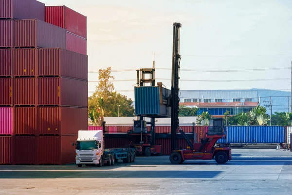 Container forklifts on the port international transport logistics