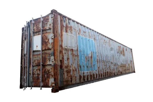 Oude Roestige Rode Container Voor Levering Afgesneden Witte Ondergrond Voor — Stockfoto