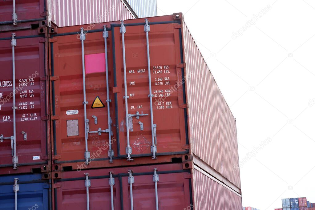 Industrial containers from cargo ships for import and export.