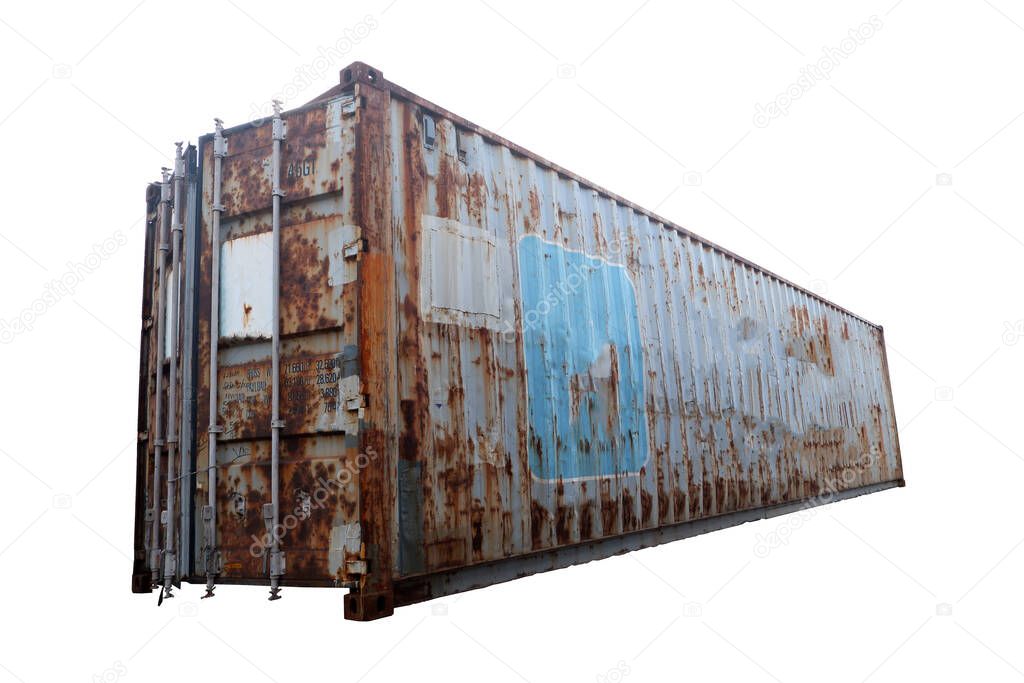Old rusty red container For delivery Cut white background For ease of use