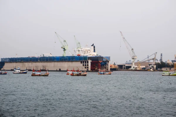 Vue Chantier Naval Chantier Naval Grue Portique Cargo Stationnés Dans — Photo
