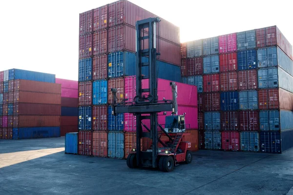 Attrezzature Carico Scarico Container Nel Concetto Importazione Esportazione Del Porto — Foto Stock
