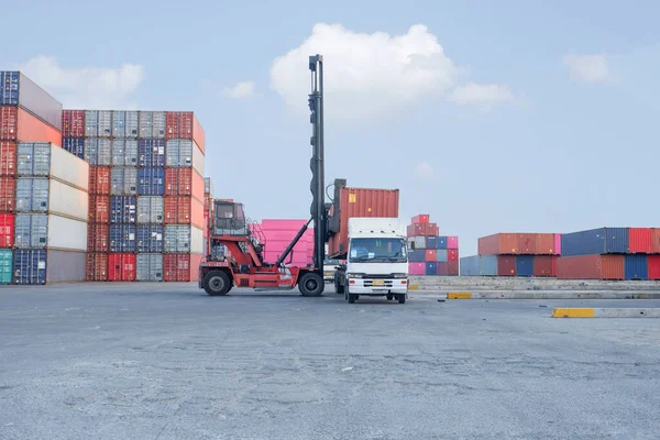 Logistics and transportation of harbor, container truck, container forklift, the concept of export and import in transportation International trade