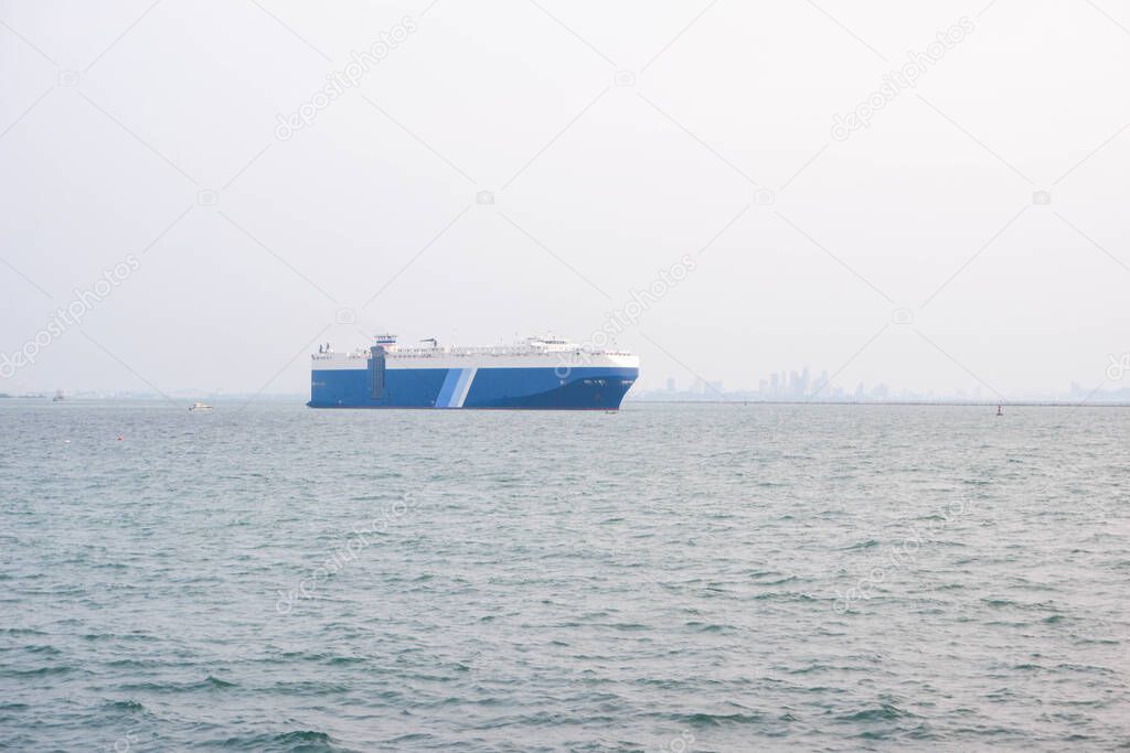 Cargo ships are traveling to import and export products.