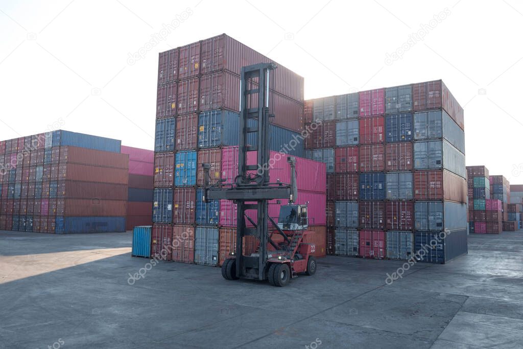 Container loading and unloading equipment in the harbor Import and export concept