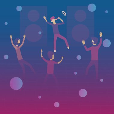 Dijital teknolojinin düz tasarımı, sanal dünyada müzik yapan şarkıcı, metaevren konsepti - vektör