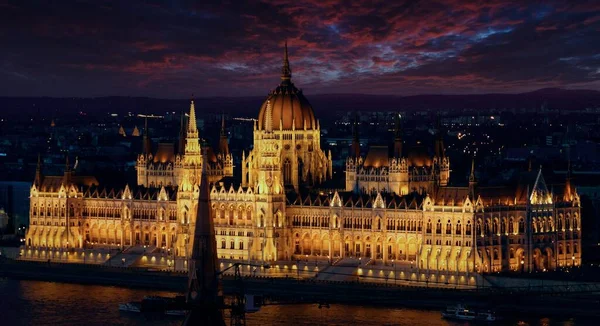 Night View Hungarian Parliament Building Danube River — Stock Photo, Image