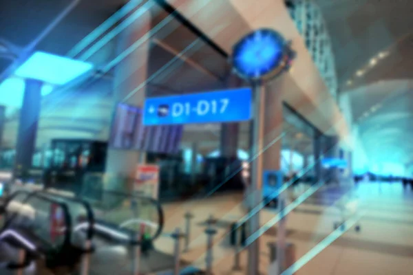 Salão Aeroporto Desfocado Com Sinal Portão — Fotografia de Stock