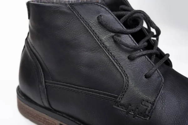 Närbild Manliga Svarta Läder Fotled Skor — Stockfoto