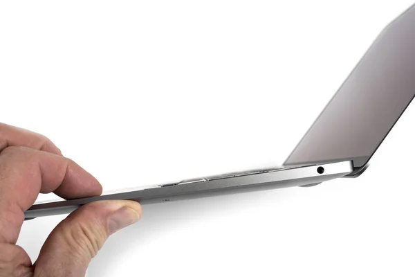 Branded Modern Slim Laptop White Background Ultra Slim Notebook — Stock Photo, Image